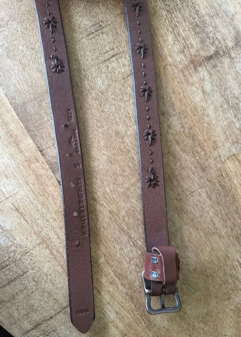 Dockers Brown Genuine Leather Belt Size S Floral Embroidered Vintage Style